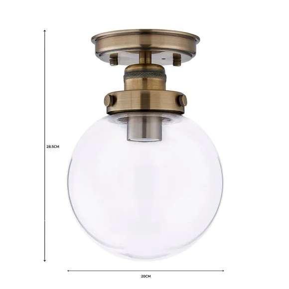 Round Flush Ceiling Light - Antique Brass, Metal