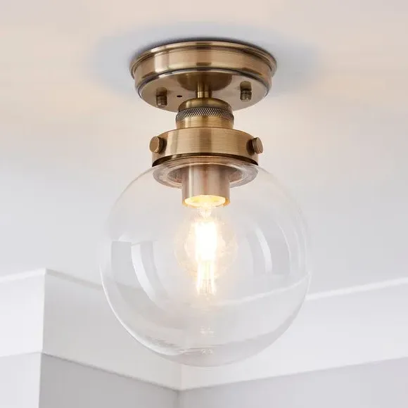Round Flush Ceiling Light - Antique Brass, Metal image