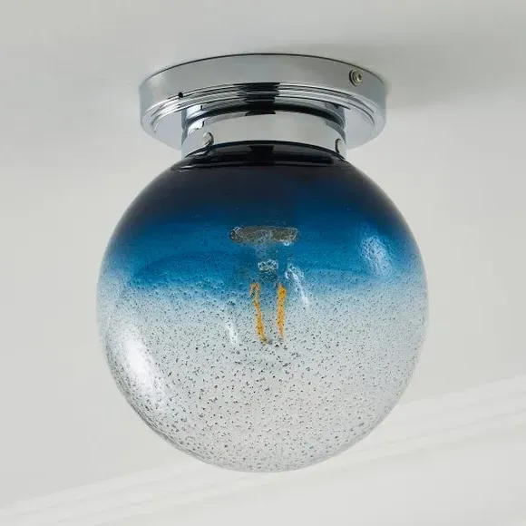 Round Flush Ceiling Light - Blue, Glass