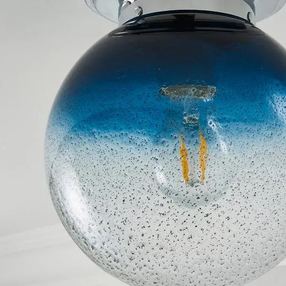 Round Flush Ceiling Light - Blue, Glass