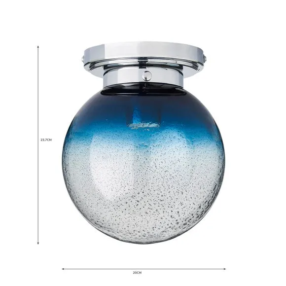 Round Flush Ceiling Light - Blue, Glass