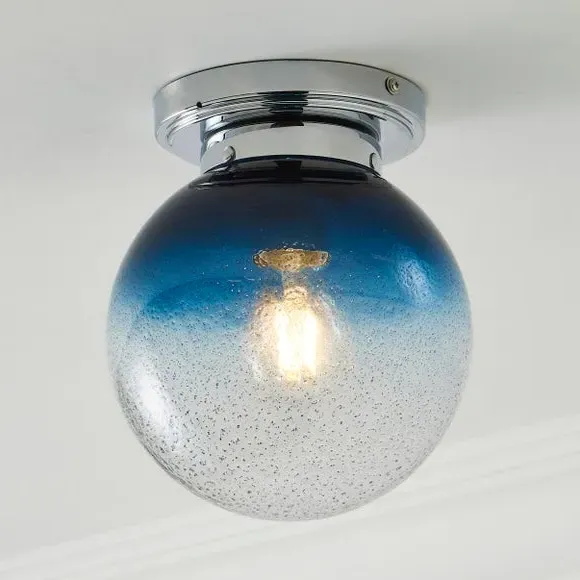 Round Flush Ceiling Light - Blue, Glass image