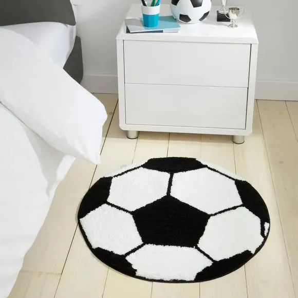 Round Football Rug - Black/White image