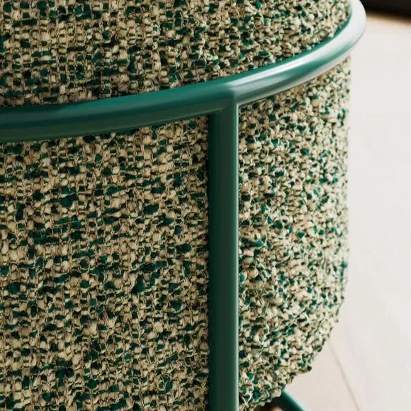 Round Footstool Metal Frame - Emerald, Boucle