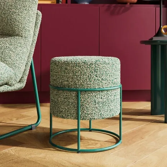 Round Footstool Metal Frame - Emerald, Boucle image
