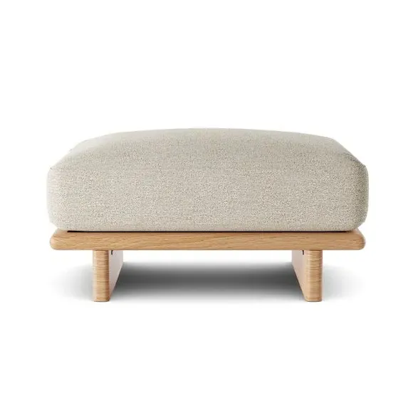 Round Footstool with Oak Legs - Natural, Boucle