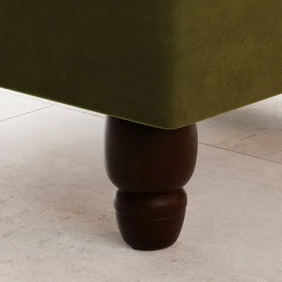 Round Footstool with Piped Edge - Olive, Velvet