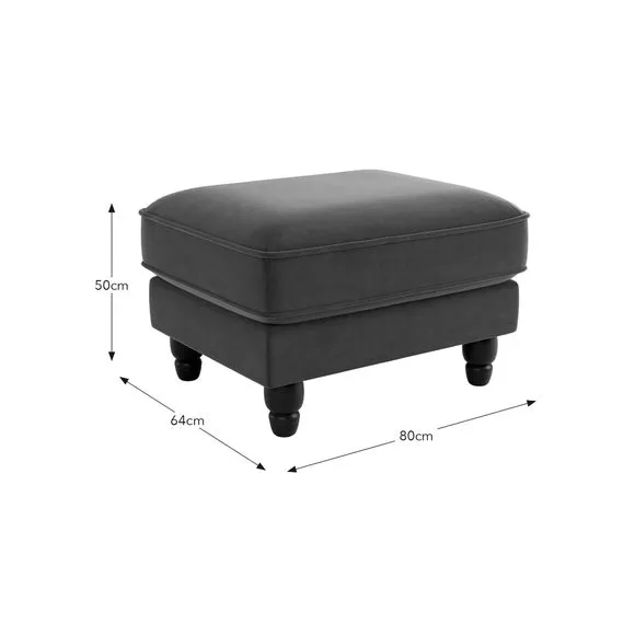 Round Footstool with Piped Edge - Olive, Velvet