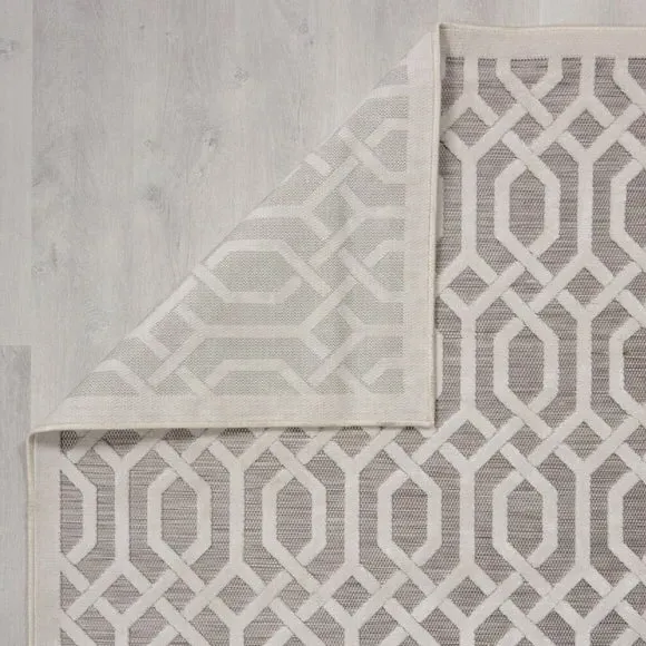 Round Geometric Indoor Outdoor Rug - Natural