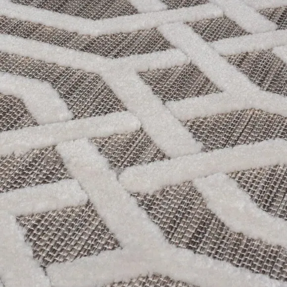 Round Geometric Indoor Outdoor Rug - Natural