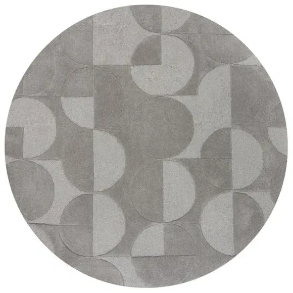 Round Geometric Rug - Grey, Wool