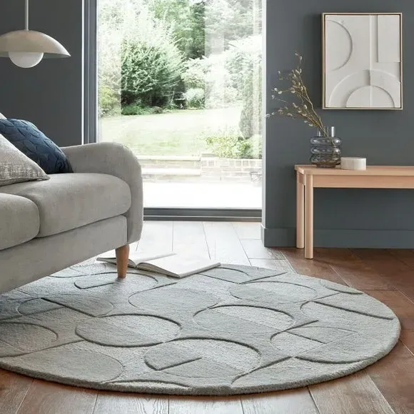 Round Geometric Rug - Grey, Wool image