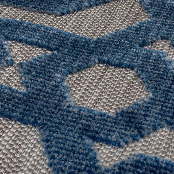 Round Geometric Rug Indoor Outdoor - Blue