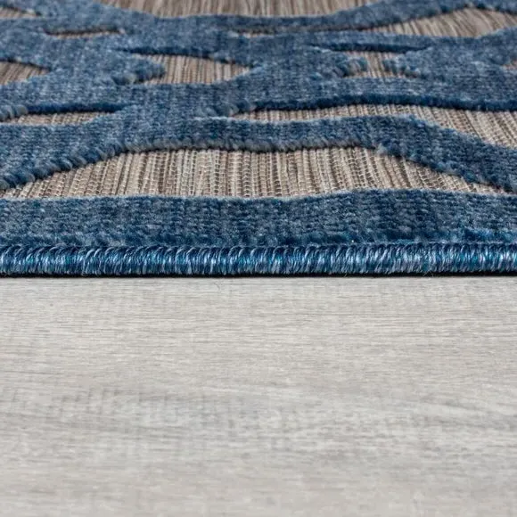 Round Geometric Rug Indoor Outdoor - Blue