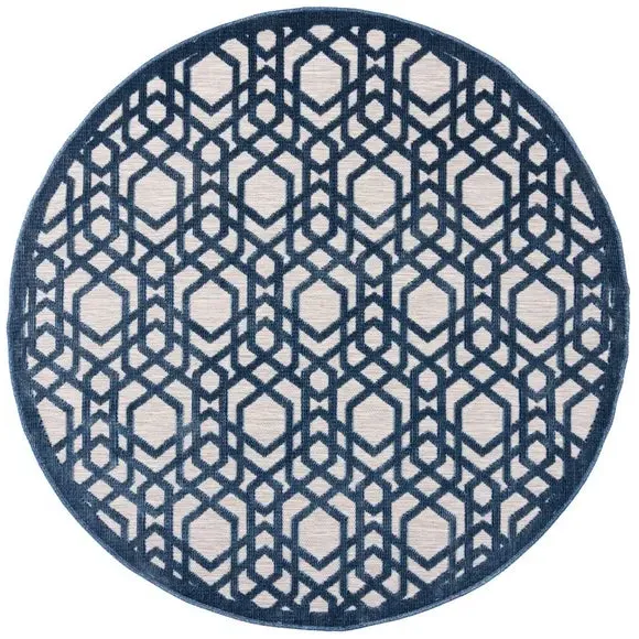 Round Geometric Rug Indoor Outdoor - Blue