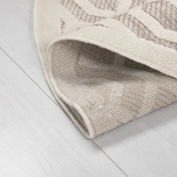 Round Geometric Rug Indoor Outdoor - Natural