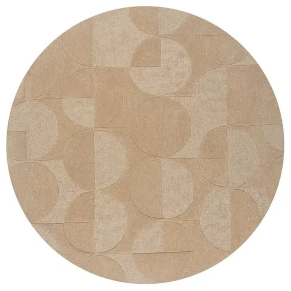 Round Geometric Rug - Natural, Wool