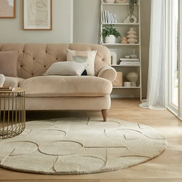 Round Geometric Rug - Natural, Wool