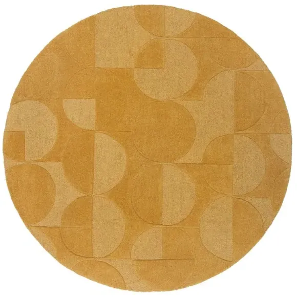Round Geometric Rug - Ochre, Wool