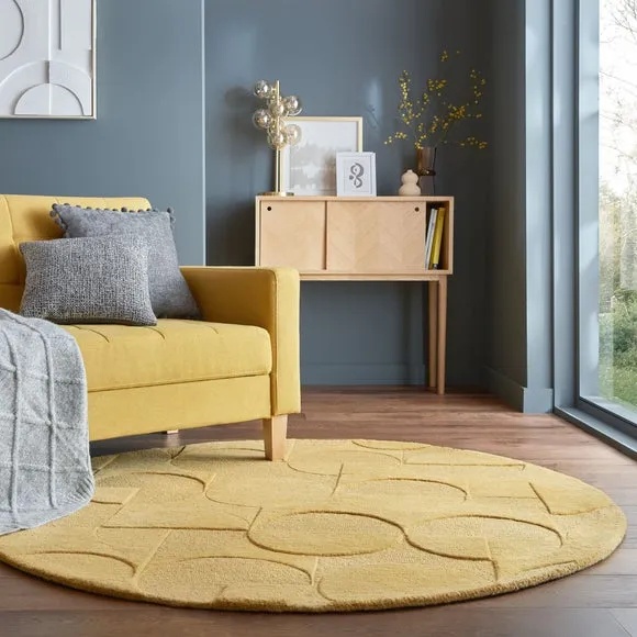 Round Geometric Rug - Ochre, Wool