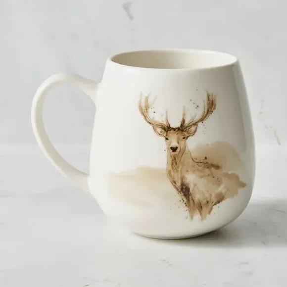 Round Mug with Stag Print - Multicolor, Bone China image
