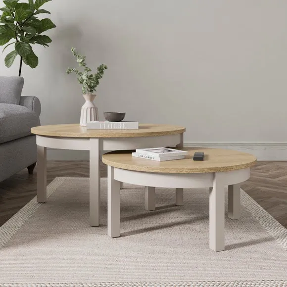 Round Nest Coffee Tables Set - Stone, Wood