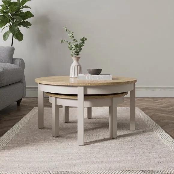 Round Nest Coffee Tables Set - Stone, Wood image