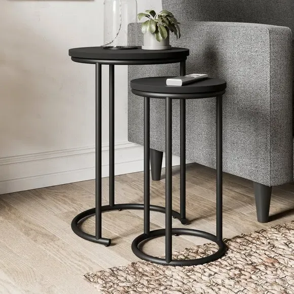 Round Nest of Tables - Black Oak, Metal