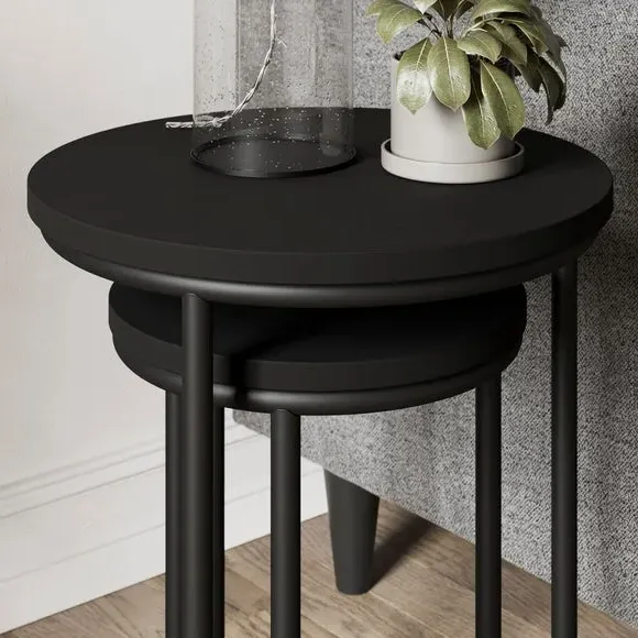 Round Nest of Tables - Black Oak, Metal