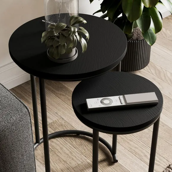 Round Nest of Tables - Black Oak, Metal