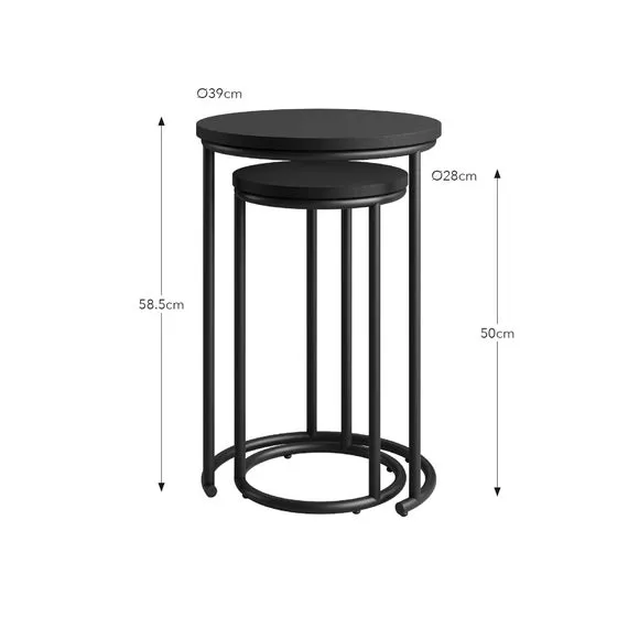 Round Nest of Tables - Black Oak, Metal