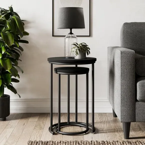 Round Nest of Tables - Black Oak, Metal image