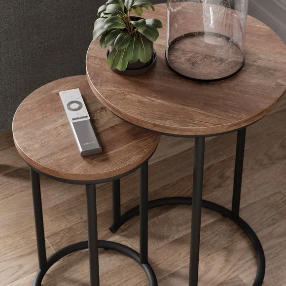 Round Nest of Tables - Pine, Metal