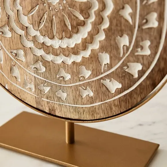 Round Ornament with Etched Design - Natural, Mango Wood