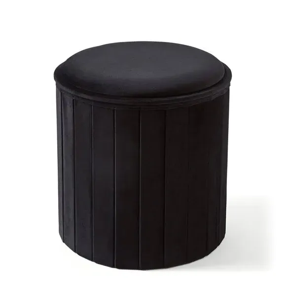 Round Ottoman with Tray - Black, Velvet