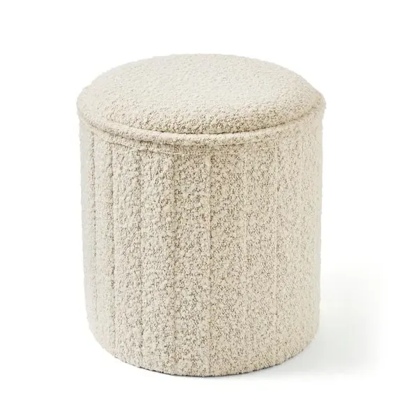 Round Ottoman with Tray - Cream, Boucle