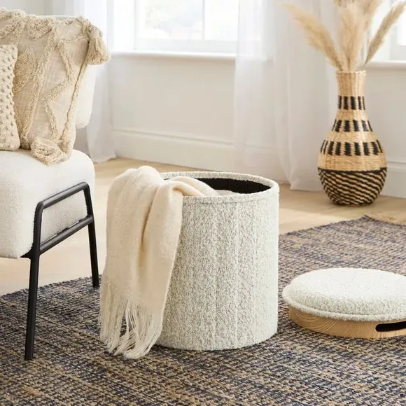 Round Ottoman with Tray - Cream, Boucle image