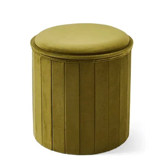 Round Ottoman with Tray - Olive, Velvet