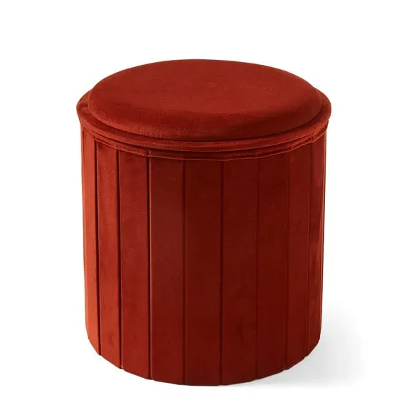 Round Ottoman with Tray - Orange, Velvet