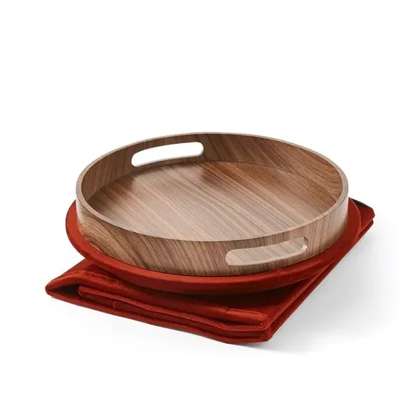 Round Ottoman with Tray - Orange, Velvet