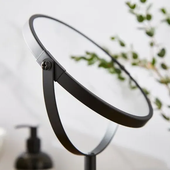Round Pedestal Mirror Adjustable - Black, Metal