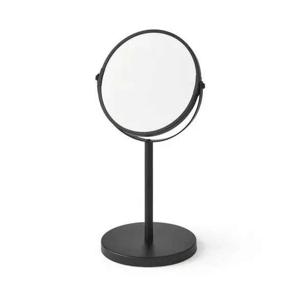 Round Pedestal Mirror Adjustable - Black, Metal