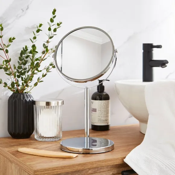 Round Pedestal Mirror Adjustable - Chrome, Metal