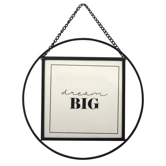 Round Photo Frame with Chain - Black, Metal