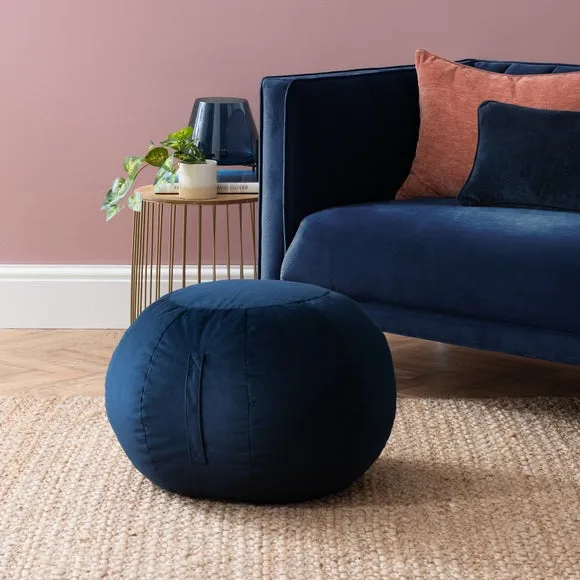 Round Pouffe Ball Shape - Navy, Velvet image