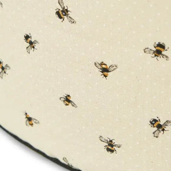Round Pouffe with Bee Print - Natural, Cotton