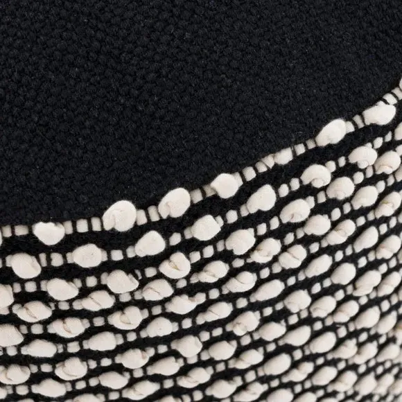 Round Pouffe with Bobble Texture - Black