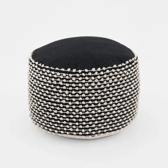 Round Pouffe with Bobble Texture - Black