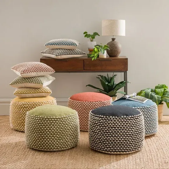 Round Pouffe with Bobble Texture - Black