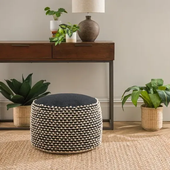 Round Pouffe with Bobble Texture - Black image